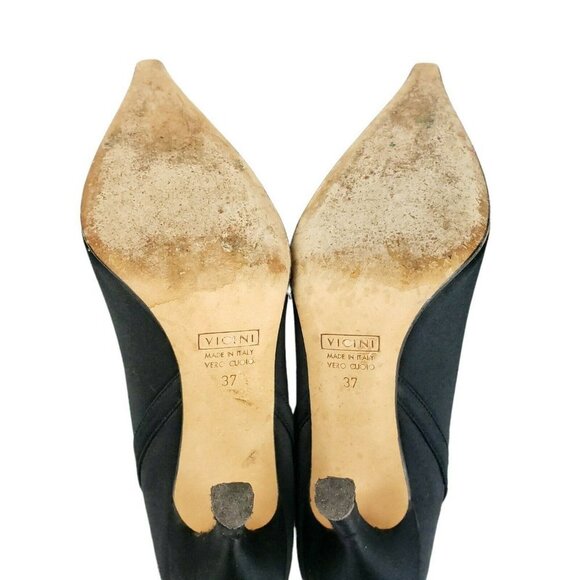 Giuseppe Zanotti Black Satin Dress Heels Lace Up Heel Rhinestone Ball Accent 37 - Picture 8 of 12